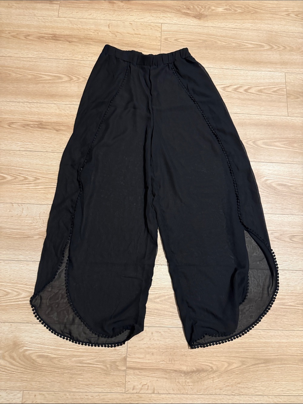 Black Flowy Sheer Paneled Pants